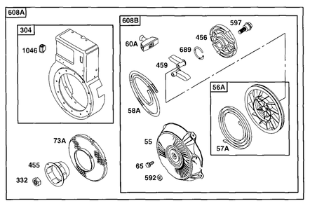 Blower Hsg, Rewind Assembly Diagram and Parts List for 90102-0016-01  Briggs and Stratton Engine